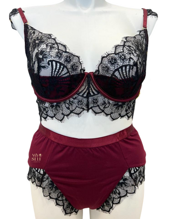 Oh La La Cheri 40-11425X Zinfandel/Black Eyelash Lace Bra and Panty Plus Size myselflingerie.com